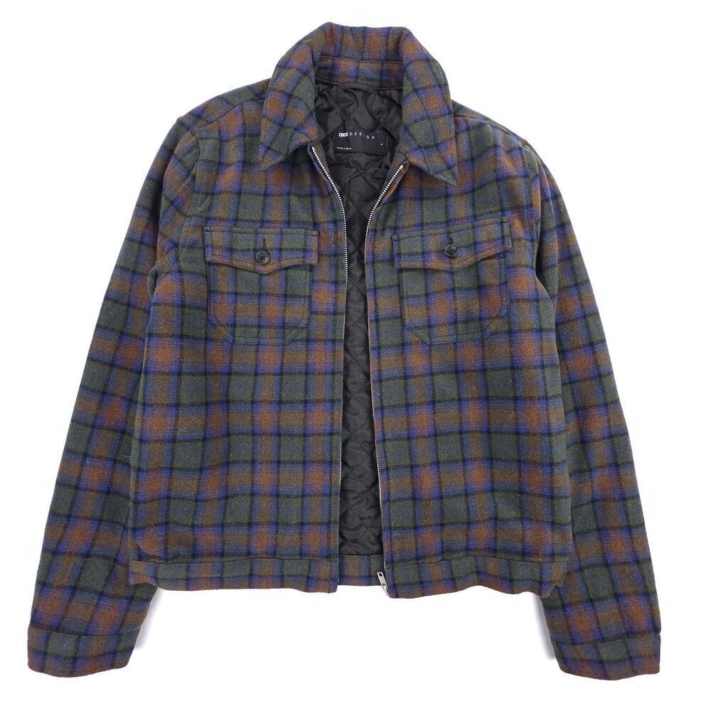 NEW ASOS Design Wool Plaid Tailored Chore Jacket Old Money Minimal Quiet Luxury